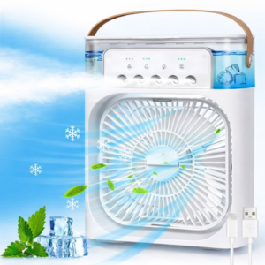 Ice-Cool Mist Portable AC Fan with 3-Speed Humidifier