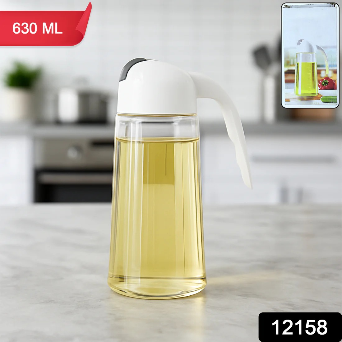 Glass Oil Bottle Dispenser 630ml – Automatic Lid & Drip-Free Pour